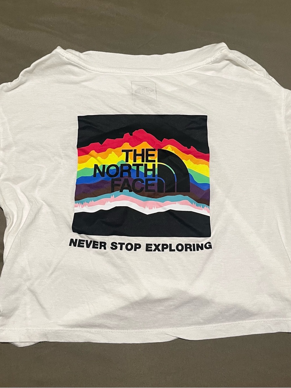 The North Face White Tee with Rainbow Mountain Logo